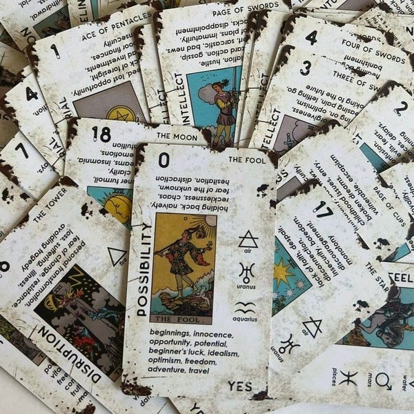 Beginners tarot deck with keywords on tarot cards. First tarot deck with meanings on cards, sister gift, gift for mom, best friend gift