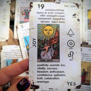 Beginner tarot deck featuring keywords on cards. First tarot cards easy for learning meanings. Best friend birthday gift, Christmas gift