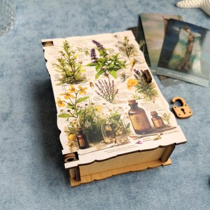 Herbal Botanical Tarot Cards Box Witchy gifts Apothecary Herbs Wooden Box Deck Storage