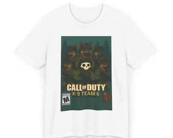 Gamer Tee, Funny T-Shirt, Spoof Call of Duty K-9 Team 6 Squirrel is Scared, Video Game Shirt, Gaming Top