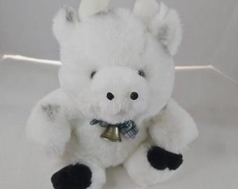 Petal Cow Belle Plush White Black Bell Calf Farm Stuffed Animal Toy Vintage