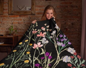 Wildflowers Gardener lover Black Velveteen Blanket
