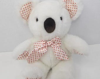Vintage 1987 Applause Koala Plush White Red Hearts Bow Paws Ears Stuffed Animal