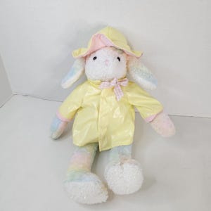 Commonwealth 1999 Rainbow Bunny Plush Yellow Pink Hat Jacket Rabbit Stuffed Animal Toy Collectible Vintage