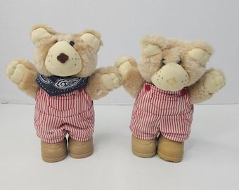 Furskins Bear Plush Twins Teddy Overall Lot of 2 Vintage 1986 Stuffed Animal Toy