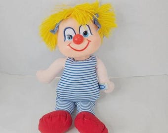 Dakin 1984 Double Face Clown Doll Plush Happy Sad Plastic Yarn Hair Stuffed Toy