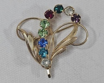 Carla Floral Leaf Brooch Multicolored Rhinestone 1/20 12K Gold Filled Jewelry