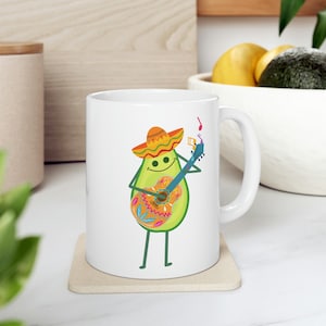 Avocado Lovers Gift Mok, Mexicaanse Fiesta Party Mok, Cinco de Mayo Gift Mok, Avocado Spelen Gitaar Keramische Mok 11oz