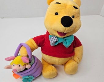 Disney Winnie The Pooh Plush Carrying Piglet Basket Stuffed Animal Toy Vintage Mattel 1998