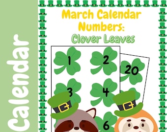 St. Patrick's Clover Leaves Calendar Numbers | Numbers 1-31 Squares | Preschool Pocket Chart Calendar | Kindergarten Homeschool