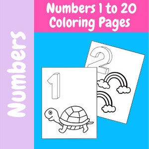 20 Printable Numbers Coloring 1-20 Pages, Kids Activity, Toddler Coloring Pages Numbers Worksheet, PreK Worksheets, Homeschool Printable