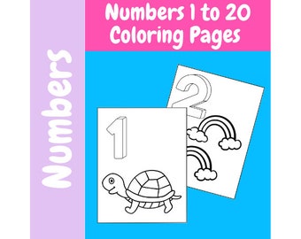 20 Printable Numbers Coloring 1-20 Pages, Kids Activity, Toddler Coloring Pages Numbers Worksheet, PreK Worksheets, Homeschool Printable