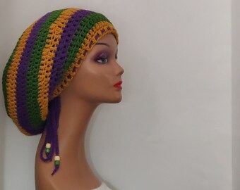 Mardi gras crochet tam beanie dreadlocks reggae hat