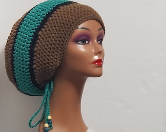 Jaded Handmade Crochet Tam Hat Dreadlock w drawstring Reggae baggy beanie