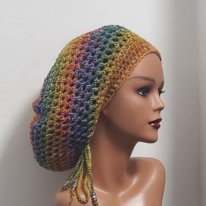 Crochet dreadlock tam with drawstring slouchy beanie reggae hat handmade boho
