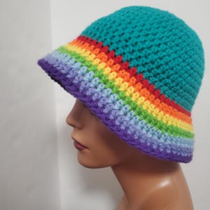 Crochet Rainbow Bucket hat festival Boho Hippie  Handmade One Size Unisex