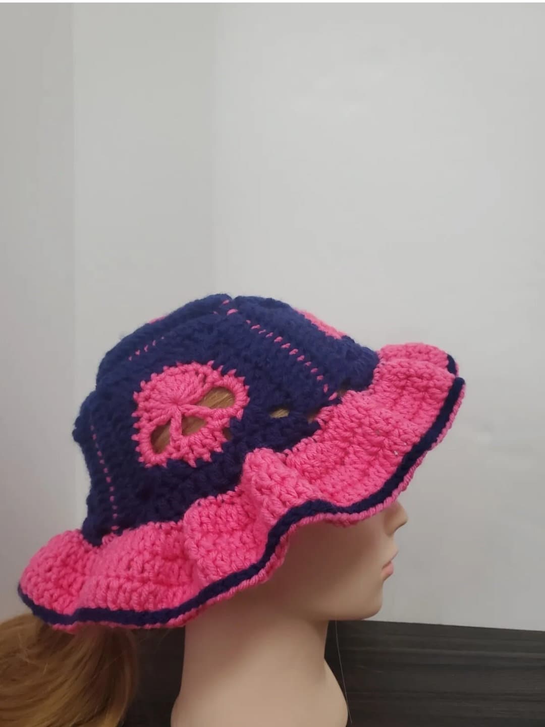 Crochet Granny Square Bucket Hat Skull Hippie Vintage Retro  display picture 3