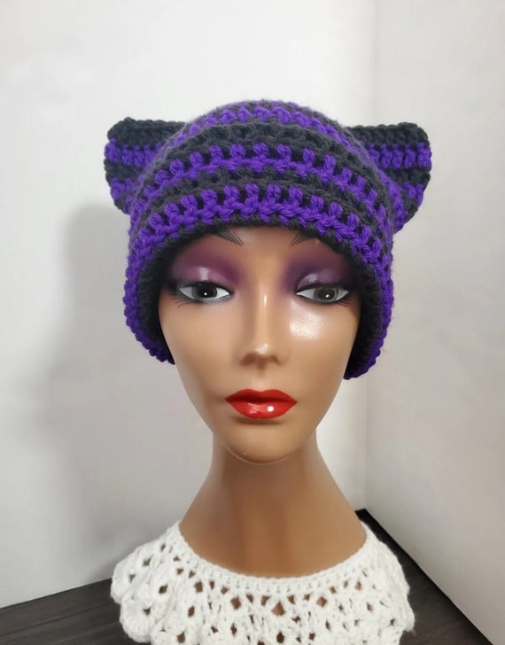 X-LARGE PURPLE & BLACK CROCHET BELL HAT‼️ Purple and black witch hat just in time for Halloween! : r/crochet