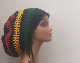Crochet Rasta Tam Beanie Slouchy Hat Handmade Dreadlocks