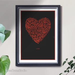 A4 All You Need is Love Art Print - Red and Black
