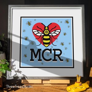 Manchester Bee Art Print - 20x20cm (8x8inch)
