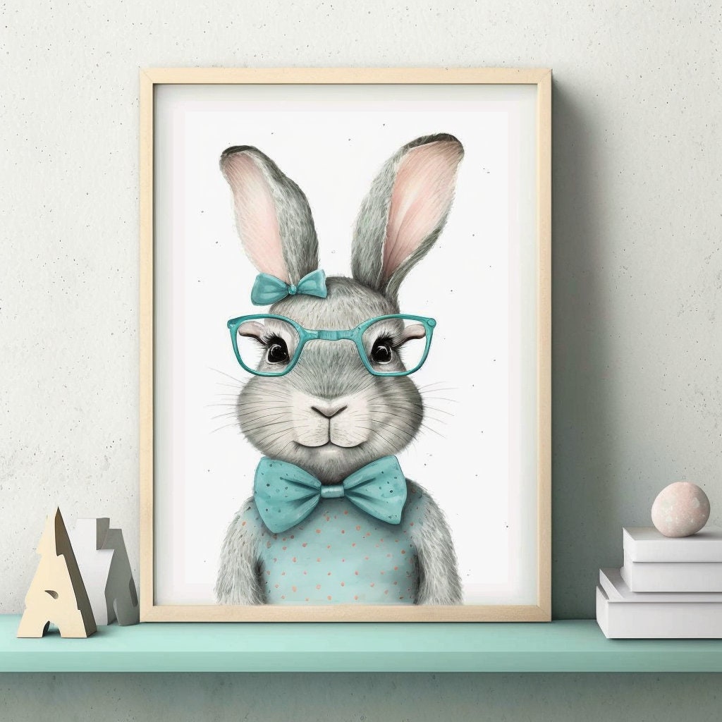 Watercolor Rabbit Prints Set | Playful Nursery Wall Art (digital ...