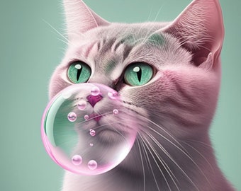 Impressão de chiclete de gato preto | Arte divertida de retrato de animal de estimação (Download digital)
