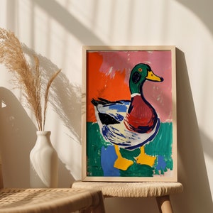 Henri Matisse Inspired Duck Art Print - Colorful Digital Duck Painting - Printable Modernist Duck Wall Decor - Multiple Sizes