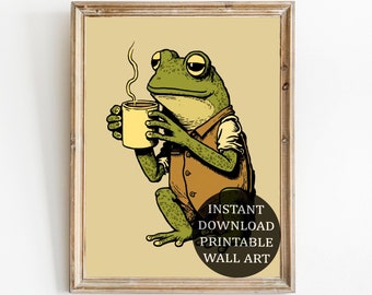 Retro Frog Coffee Print: 1970s Style Wall Art (Digital Download)