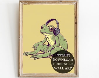 Retro Frog with Headphones Art Print (Digital Download)