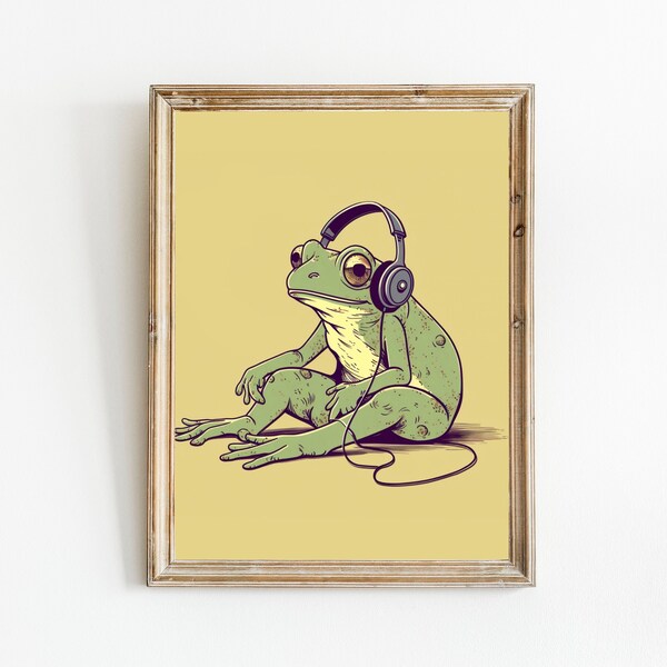 Retro Frog Wall Art, Digital Download, Printable Art, Music Wall Art Poster, Music Retro Artwork, Music Poster, Frog Poster, Frog Print