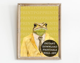 Retro Frog in Yellow Suit Art Print: Trendy Dorm Decor (Digital Download)