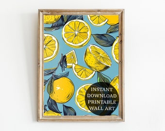 Vibrant Lemon Printable Art - Colorful Citrus Digital Print - Kitchen Decor -Botanical Illustration -Fresh Summer Wall Art -Instant Download