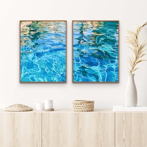 Arte de la pared de la piscina, arte de la pared de las olas de la piscina, conjunto de 2 impresiones, arte de la pared de verano, estética de la decoración de la habitación, impresión de olas, cartel de la piscina, arte de moda, arte grande
