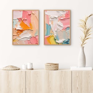 ABSTRACT Wall Art Set of 2 Print, PRINTABLE Wall Art, Colorful PASTEL Art Print, Pink Orange Blue Peach Yellow, Paint Swatch Painting, Boho
