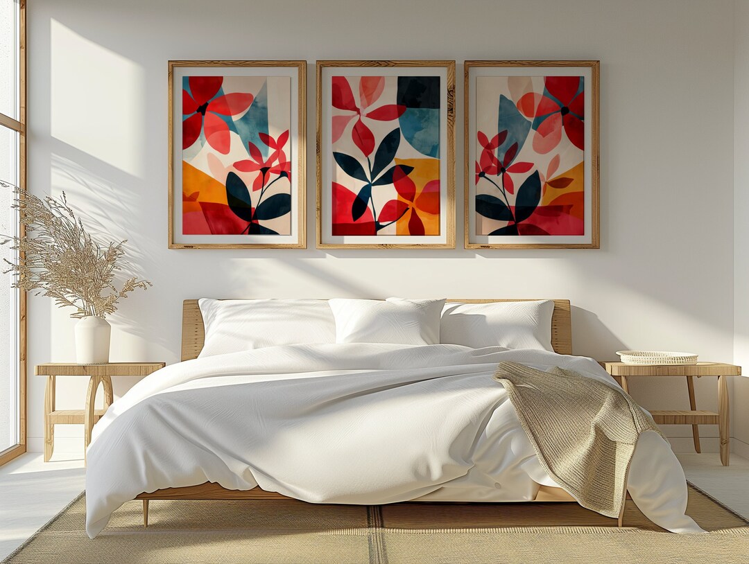Set of 3 Colorful Abstract Floral Printable Wall Art Set, Modern Home Decor Digital Prints, 3 ...
