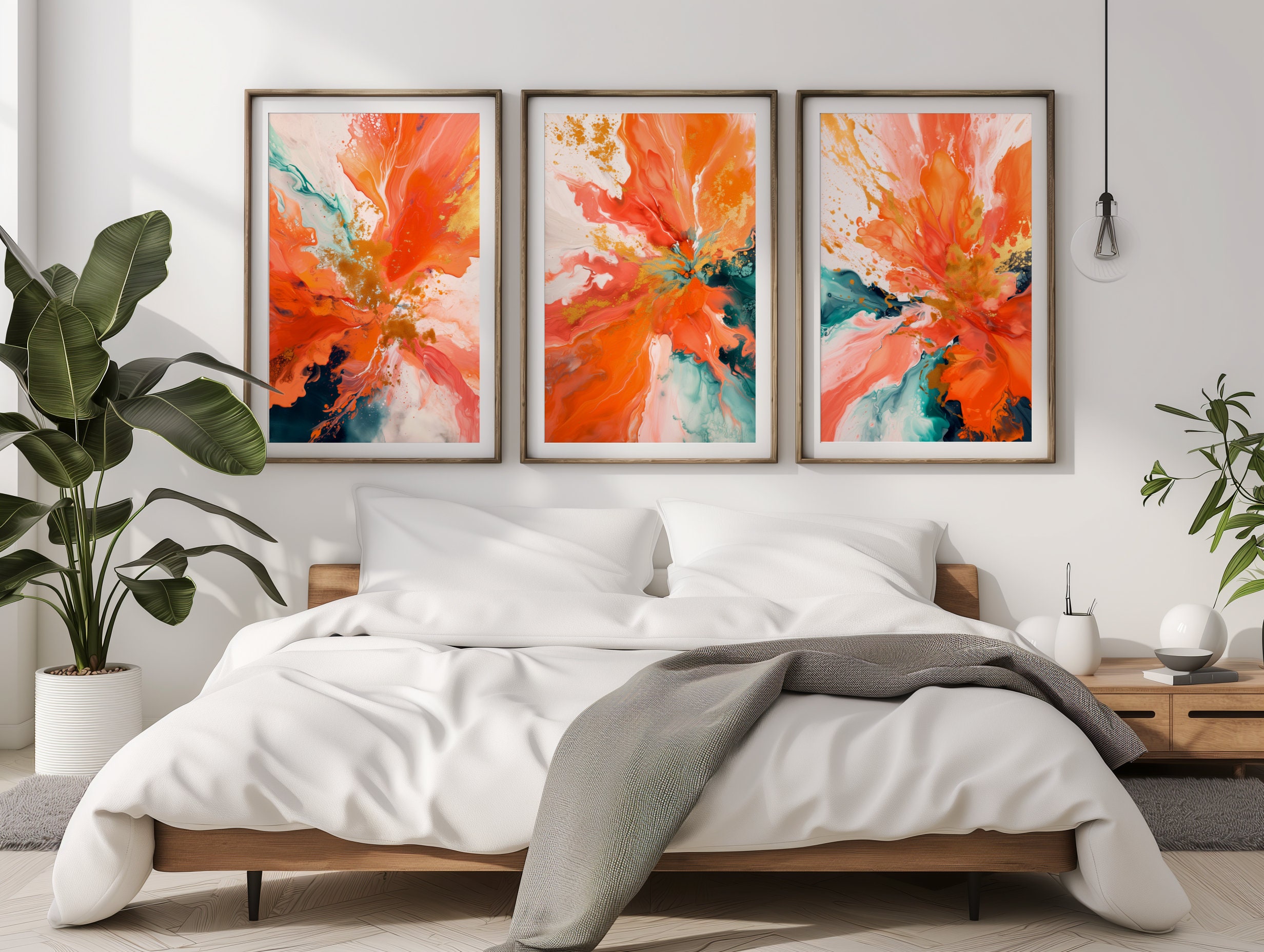 Abstract Swirl Art Prints: Orange, Teal, Gold Flecks (digital Download) - Etsy