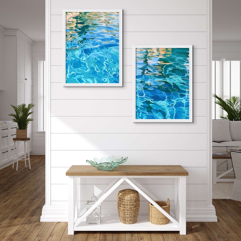 Pool Wall Art, Pool Waves Wall Art, Set of 2 Prints, Summer Wall Art ...