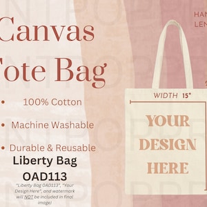 Canvas Tote Bag Size Chart, Liberty Bags OAD113 , Printify Tote Bag Size Guide Mockup