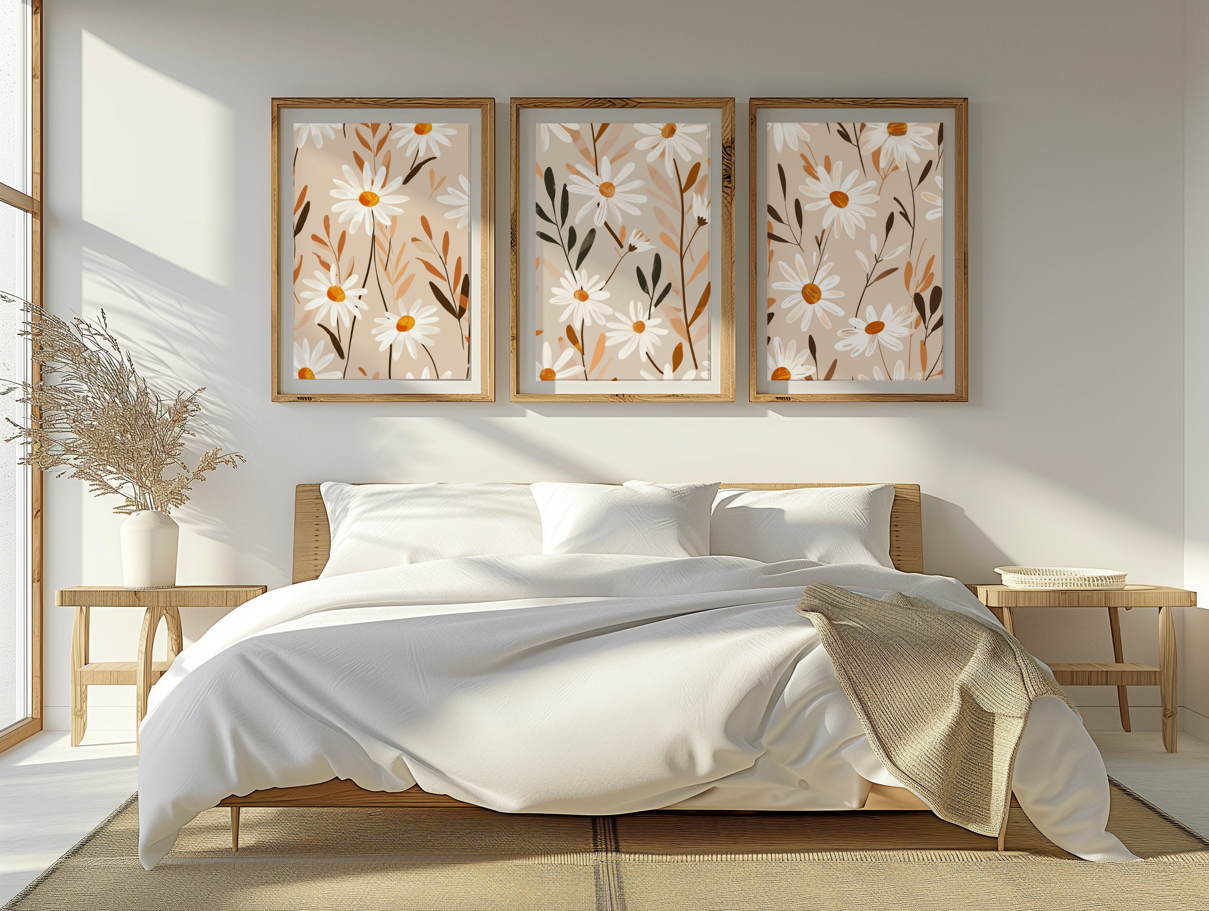 Set of 3 Daisy Printable Wall Art Minimalist Floral Digital Prints ...