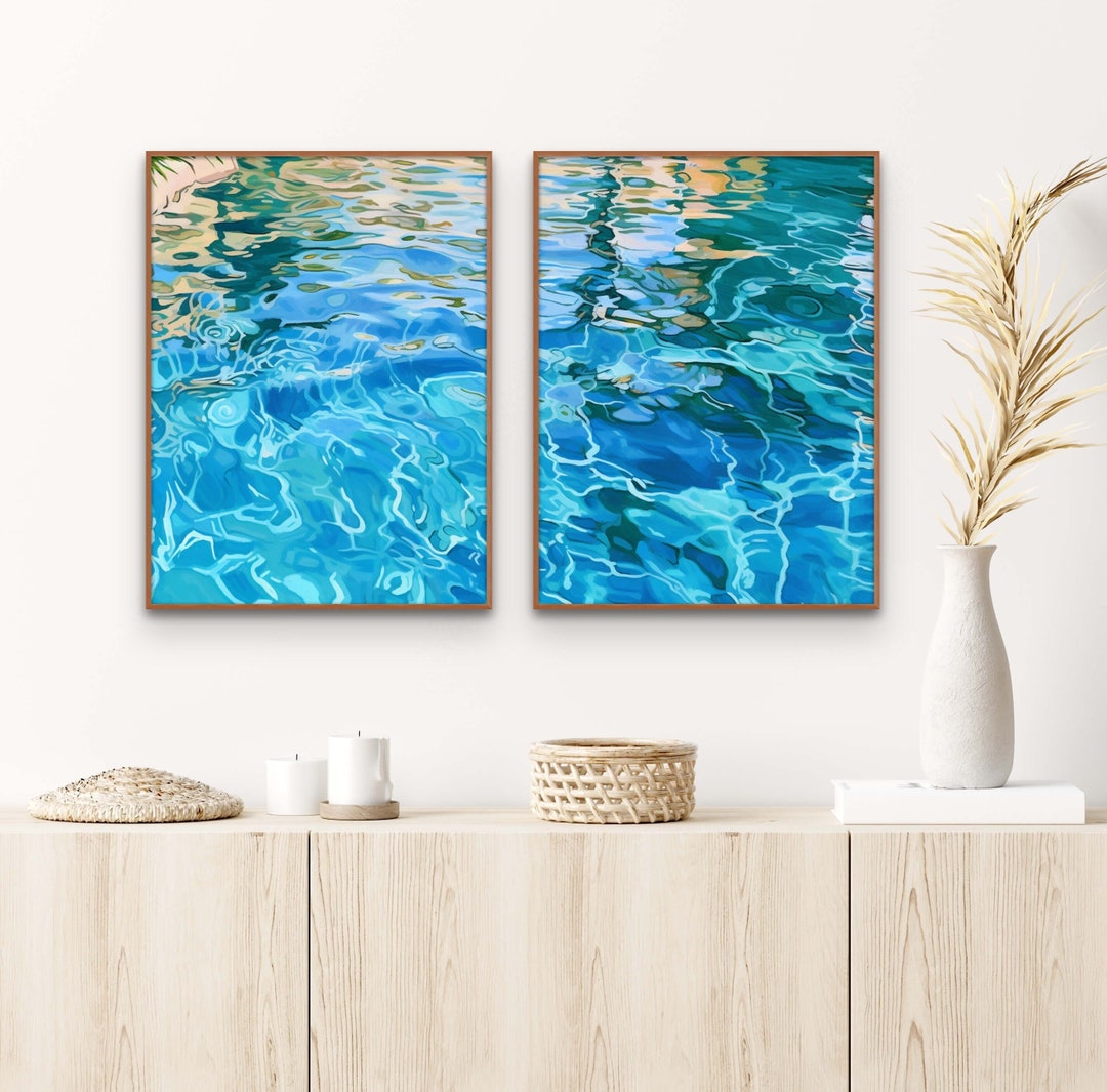 Pool Wall Art, Pool Waves Wall Art, Set of 2 Prints, Summer Wall Art ...