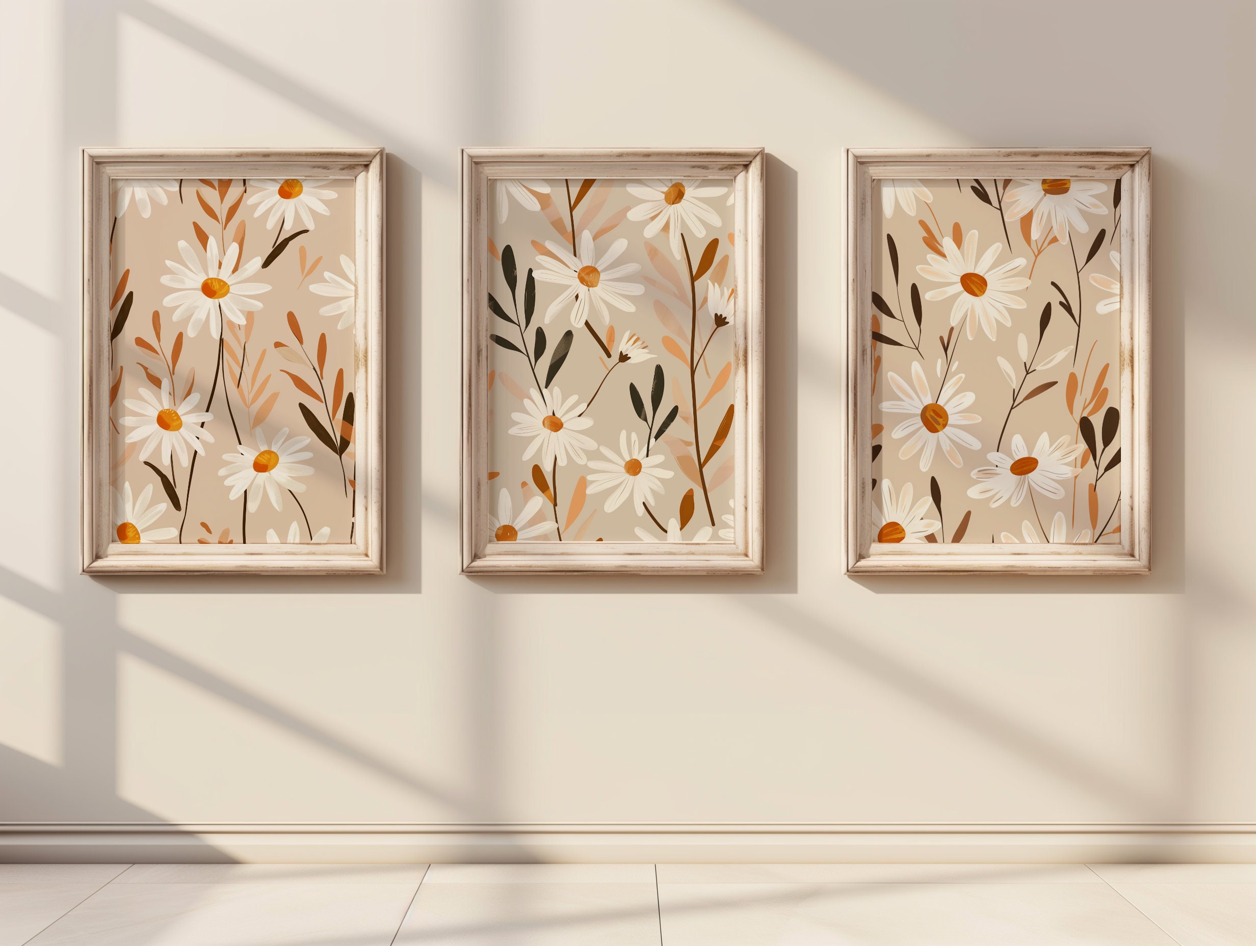 Set of 3 Daisy Printable Wall Art Minimalist Floral Digital Prints ...