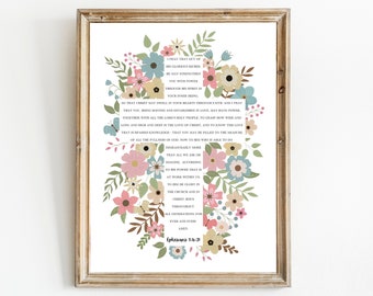 Floral Ephesians 3:16-21 Scripture Print (Digital Download)