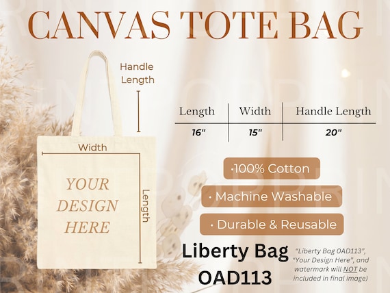 Canvas Tote Bag Size Chart Mockup: Liberty Bag OAD113 (PNG File)