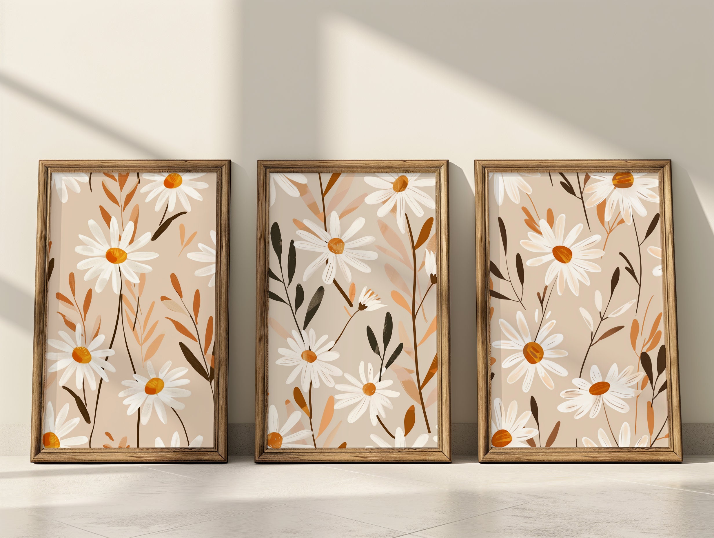 Set of 3 Daisy Printable Wall Art Minimalist Floral Digital Prints ...