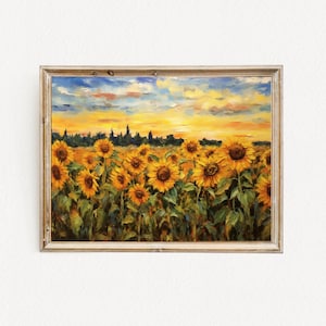 Sunflower Wall Art, Vintage Oil Painting Print, Digital Download, Printable Wall Art, Botanical Wall Art, Floral Flower Print, Cottagecore