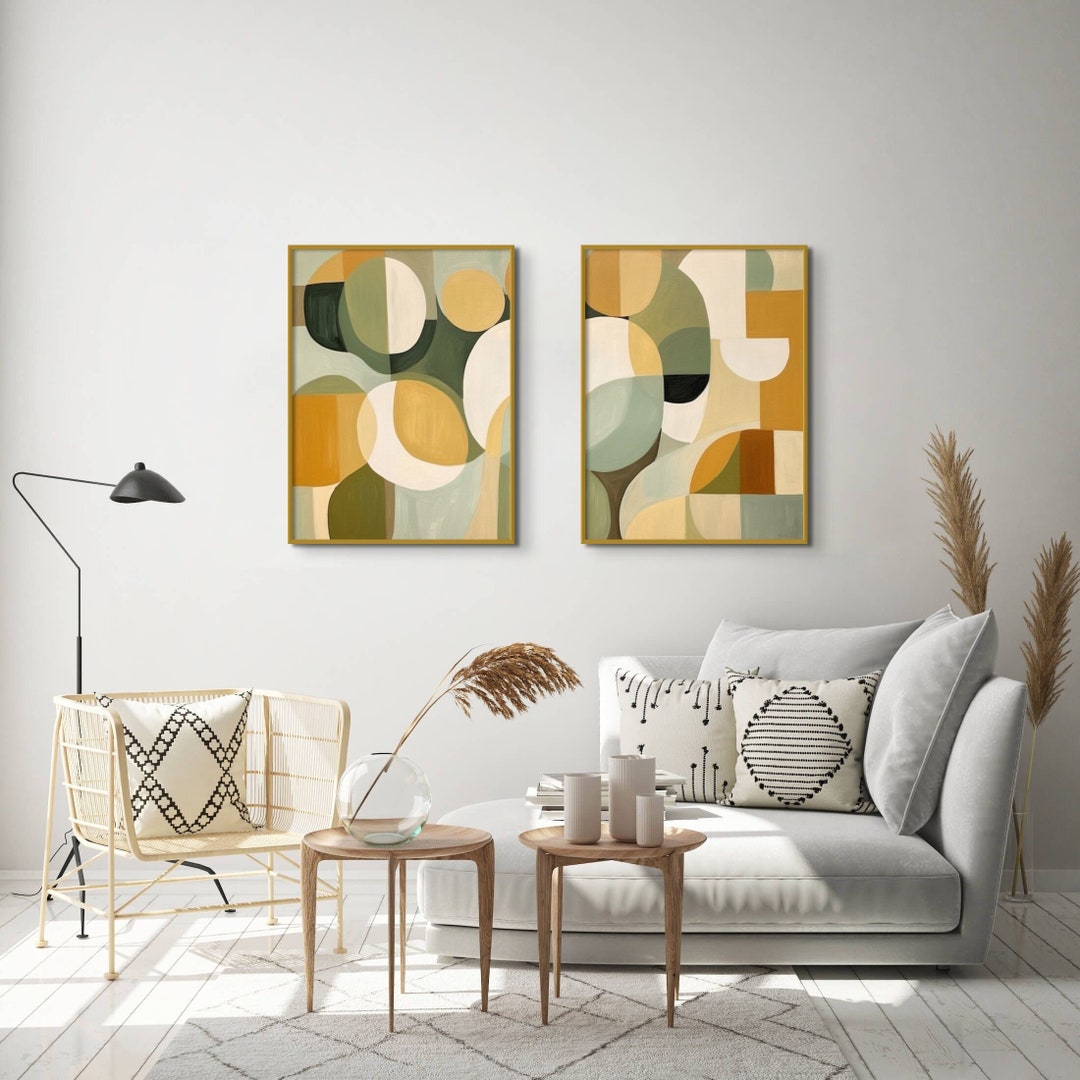 Green and Gold Abstract Wall Art Set of 2 Digital Download Etsy