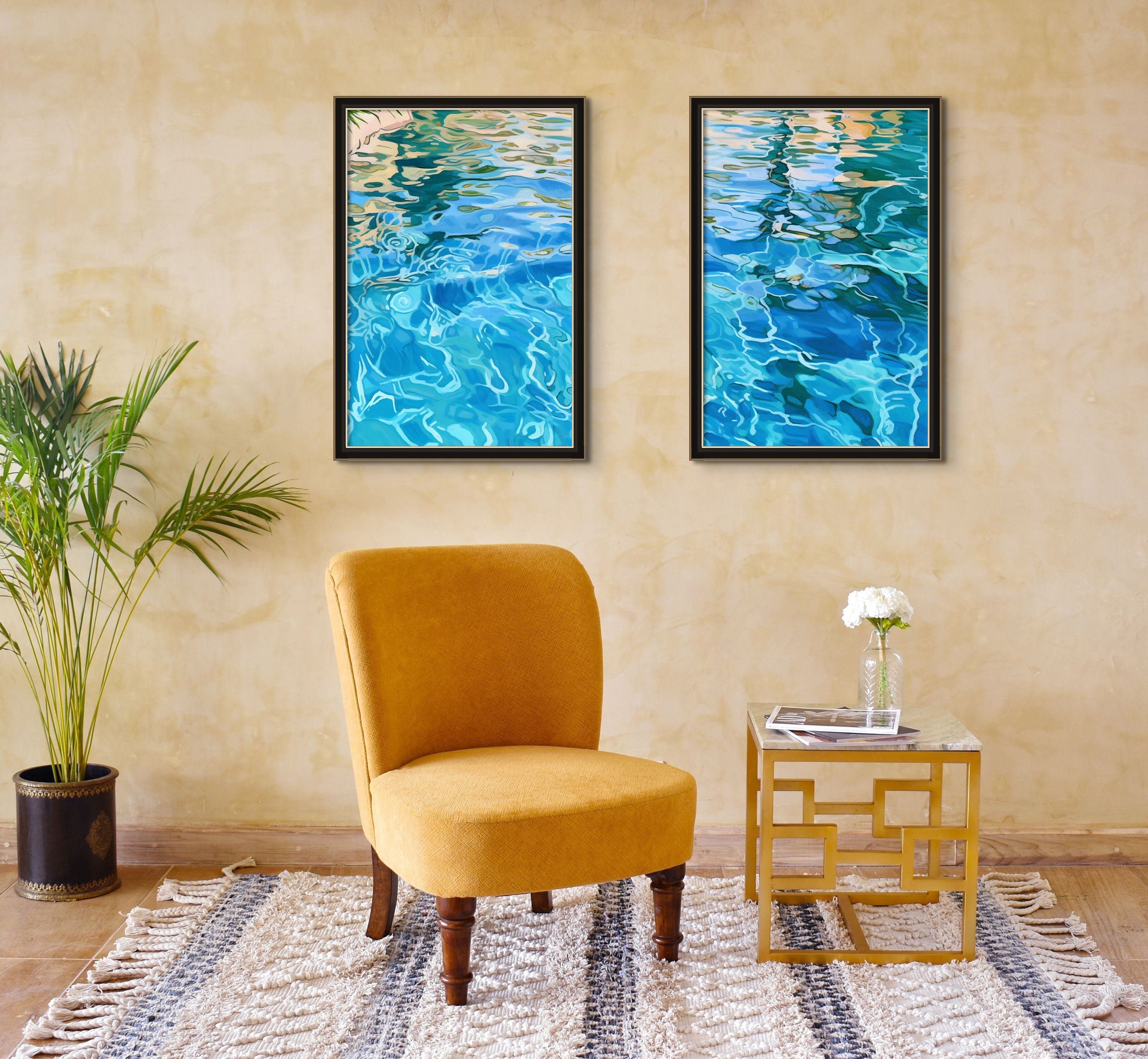 Pool Wall Art, Pool Waves Wall Art, Set of 2 Prints, Summer Wall Art ...