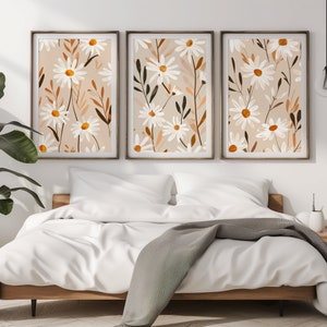 Set of 3 Daisy Printable Wall Art Minimalist Floral Digital Prints ...