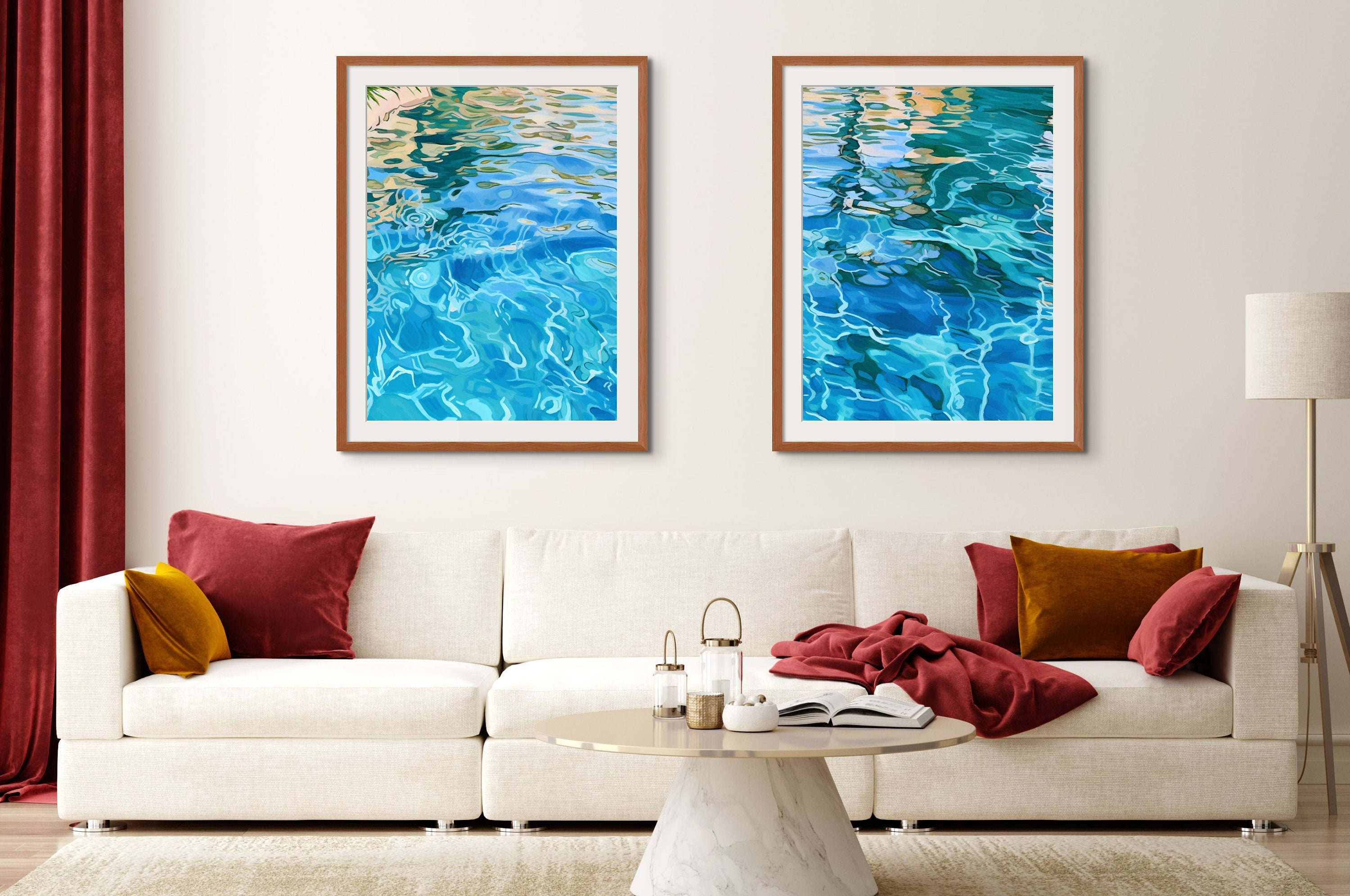 Pool Wall Art, Pool Waves Wall Art, Set of 2 Prints, Summer Wall Art ...